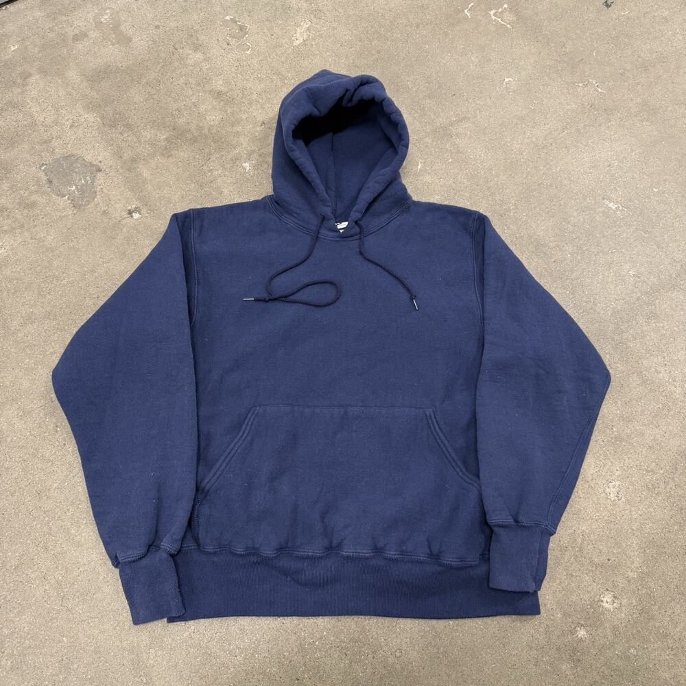 Vintage Lee Cross Grain Hoodie Mens L Blue Heavyweight Sweatshirt Made in USA